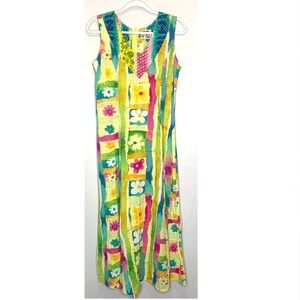 Jams World Vintage 1980s Maxi Dress Dacy Hibiscus Floral Print Tie Back